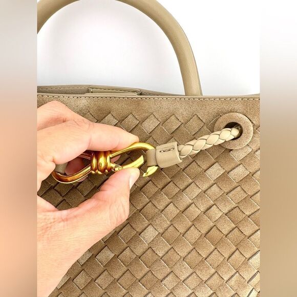 Tan Woven Vegan Leather & Faux Suede Handbag w/ Versatile Strap NWOT - Picture 5 of 11